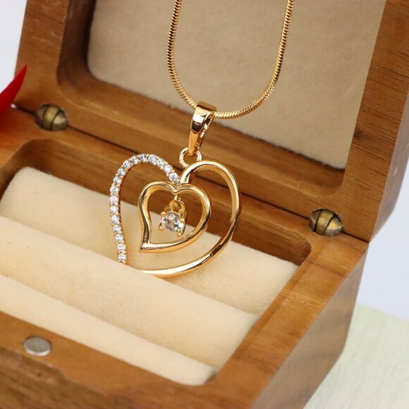 "Elegant Rose Gold Double Heart Pendant with Dangling CZ Stone, XPPT1378 - Picture 6 of 13